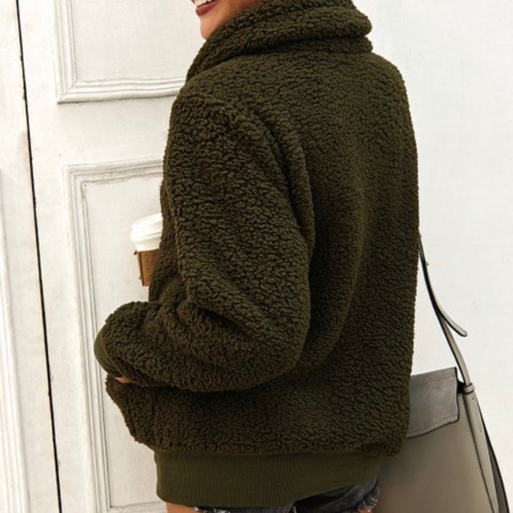 LAST ONE! Dark Green Sherpa Quarter-Zip Sweater - Picture 2 of 4
